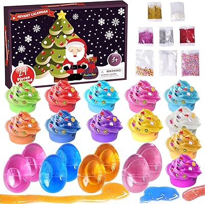 Fun Little Toys Advent Calendar Slime and Glitter، Advent Calendar 2021، Christmas Countdown Calendar 24 Days Slime Kit، Xmas Party Favor Gift