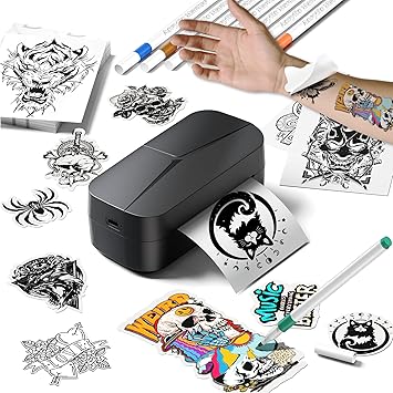 Phomemo Colorful Temporary Tattoo Printer, Bluetooth Temporary Tattoo Stencil Printer | Complete Set with 8 Markers & 50 Papers | Tattoo Machines Maker,Temporary Tattoo Maker
