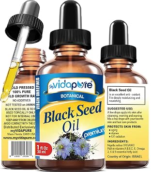BLACK SEED OIL 100% Natural Pure VIRGIN UNREFINED Undiluted Cold Pressed Carrier Oil for Face, Skin, Hair, Lip Care 1 Fl Oz
