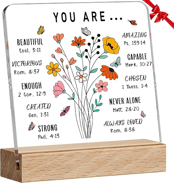 Acrylic Christian Gifts for Women Faith, Square Floral Religious Bible Gifts for Girls, Inspirational Spiritual Gift for Coworker Home Table Decor 3.93"x 3.93" Style B