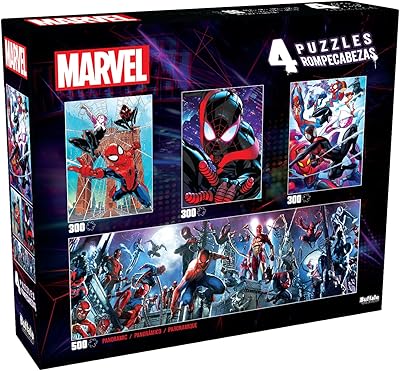 Buffalo Games - Marvel - 4 x 1 Multipack -Spider-Verse - Multi Piece Jigsaw Puzzle for Adults -Challenging Puzzle Perfect for Game Nights - Finished Size Varies