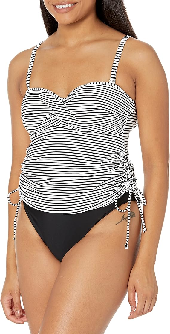 Panache Women's Swim Women's Anya Stripe Bra-Sized Bandeau Tankini Top with Detachable Straps
