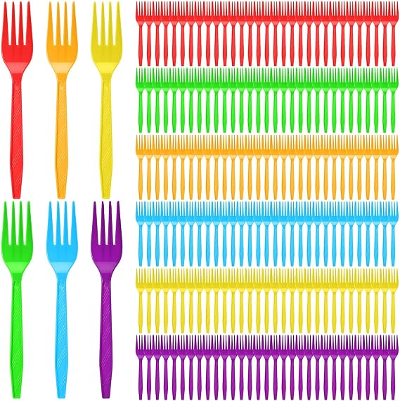 Tioncy 360 Pcs Rainbow Plastic Forks Bulk Disposable Neon Party Forks Colorful Plastic Silverware for Summer Party Picnics Camping Restaurant Outdoor(Rose Red,Orange,Yellow,Green)