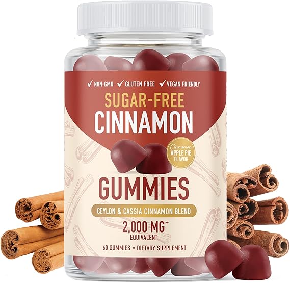 SMNutrition Sugar-Free Cinnamon Gummies with Ceylon Cinnamon & Cassia Complex | Sugar-Free Lifestyle Supplement & Guilt-Free Apple Pie Flavor with Chromium | Vegan, Non-GMO, Gluten-Free | 60 Gummies