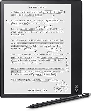 Kobo Elipsa 2E | eReader | 10.3 شاشة تعمل باللمس خالية من الوهج مع ComfortLight PRO | تتضمن Kobo Stylus 2 | سطوع قابل للتعديل | Wi-Fi | Carta E Ink Technology | 32 جيجابايت من التخزين