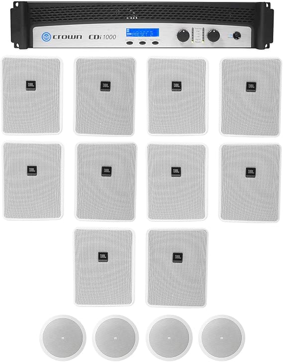 مضخم تجاري 70V من كراون CDi1000 500w + 10 JBL White Wall + 4 مكبرات صوت
