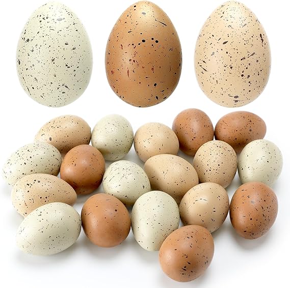 SiliFine 18 Pcs Easter Speckled Eggs 2.4 in Plastic Speckled Eggs Bowl and Vase Filler for DIY Spring Displays and Easter Decorations Vase Decorating Yellow Tone