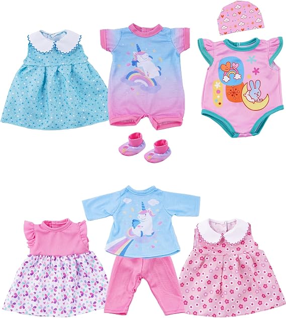 BABESIDE 6 Sets of Baby Doll Clothes for 12-16 Inch Dolls, Babydolls Clothes and Accessories Set with Hat Socks for Realistic Baby Dolls Girl