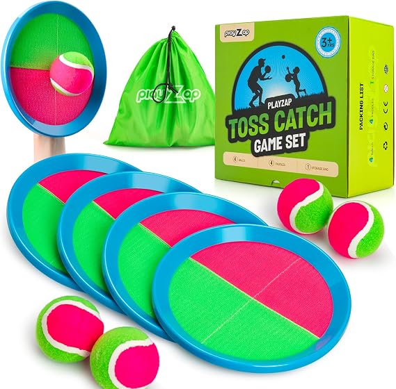 PlayZap Toss and Catch Ball Set - Outdoor Toys for Kids Games - Outside Yard Pool Beach Toys for 3 4 5 6 7 8+ Years Old Boys Girls - Birthday Baseball Gift