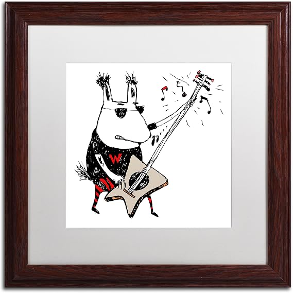 Trademark Fine Art Wild Guitar Wolf White Matte Artwork by Carla Martell, 16 by 16-Inch, Wood Frame