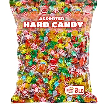 Lalees Hard Candy Mix - 3 LB - Approx. 220 Pieces - Assorted Classic Desk Hard Candy - Large Bag for Office - Individually Wrapped - Mint, Starlight, Toffee, Butterscotch, Strawberry and More