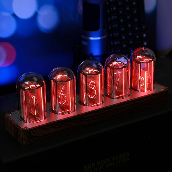 ClocTeck Nixie Tube Clock Walnut Digital Clock, Support Wi-Fi Time SYNC, Alarm & Timer, 1224H Display, A Retro Gift for Friends Wood Grain