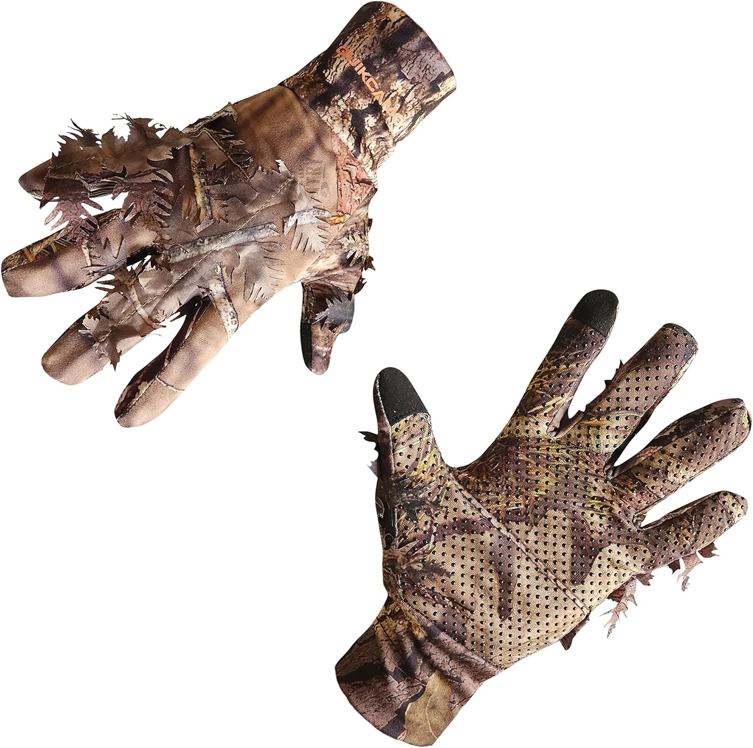 QuikCamo Mossy Oak & Realtree メンズ 3D リーフィー 迷彩ハンティンググローブ - 軽量ストレッチフィット ノンスリップグリップ