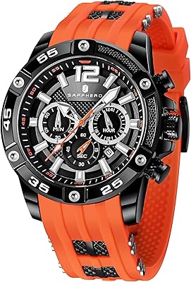 SAPPHERO Watches for Men Chronograph Sport Mens Watch with Silicone Strap 3ATM Waterproof Analog Quartz Movement Fashion Business Design Gifts for Men