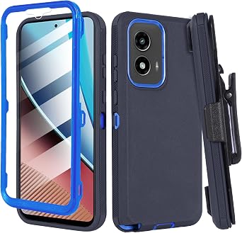 Compatible for Motorola Moto G Stylus 5G 2024 Case with Clip Belt Holster, Heavy Duty Military Grade Drop Protective Case with Built in Screen Protector (Blue)