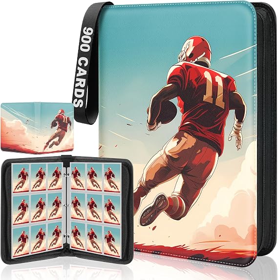 Baseball Card Binder, 900 Pockets Sport Trading Cards Album Holder Football Card Collector with 50 Removable Pages, 9 Pockets Display Sleeves Storage Basketball Cards Gift for Boys And Girl Sky Blue