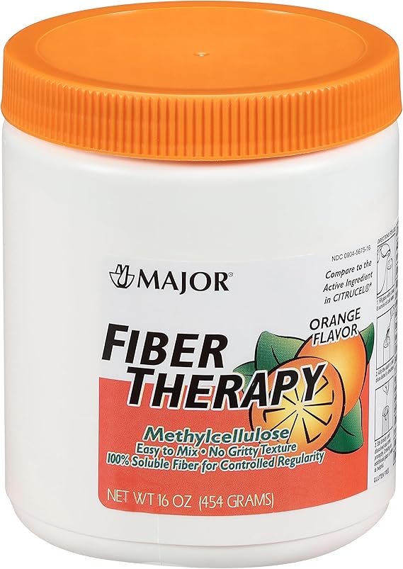مسحوق ميثيل السليلوز من MAJOR Fiber Therapy - سهل الخلط - بدون ملمس خشن - ألياف قابلة للذوبان - يساعد على التحكم في الانتظام - نكهة البرتقال - 16 أونصة (عبوة واحدة)