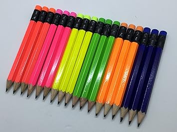 Golf Pencils with Eraser - Golf, Pew, Short, Mini, Half - Hexagon, Sharpened, #2 Pencil, Color - Assorted Neons, Pkg of 36 Pocket PencilsTM