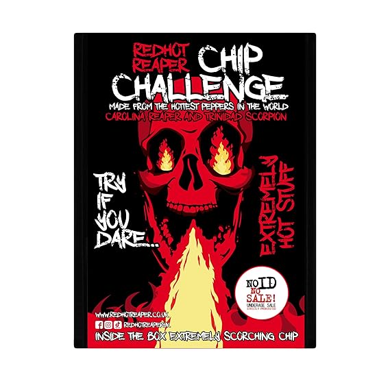 Red Hot Reaper 1x Chip Challenge أهم وجبة خفيفة كارولينا ريبر وترينيداد سكوربيون - شريحة ساخنة حارة للغاية