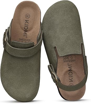 KIDMI Womens Suede Clogs with Back Strap Mens Leather Mules Cork Footbed Slip on Potato Shoes