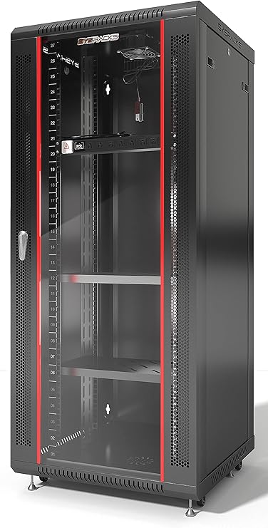 Sysracks - 27 U شبكة الرف جدار جبل - خزانة خادم قفل - AV رف الصوت - رفوف البيانات - تكنولوجيا المعلومات القابلة للقفل - مجلس الوزراء الضميمة - مع مروحة - Powerbar - الغبار واقية من جروميت (27 U (24 w x24 d x51 h))