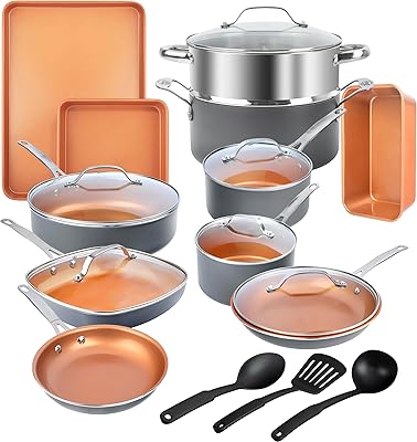GOTHAM STEEL 20 Pc Ceramic Cookware Set Nonstick, Copper Pots and Pans Set Non Stick for Kitchen with Bakeware and Cooking Utensils, Non Toxic Made Without PFOA PFOS LEAD, Oven & Dishwasher Safe