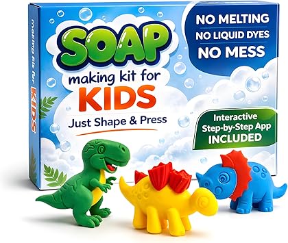 ZenseMe Soap Making Kit for Kids DIY Soap Making Kit with Dinosaur Soap Moulds (3 Cute Dinosaurs) | Soap Making Supplies for Creative Play & Hygiene - DIY Kits for Kids with Mobile App