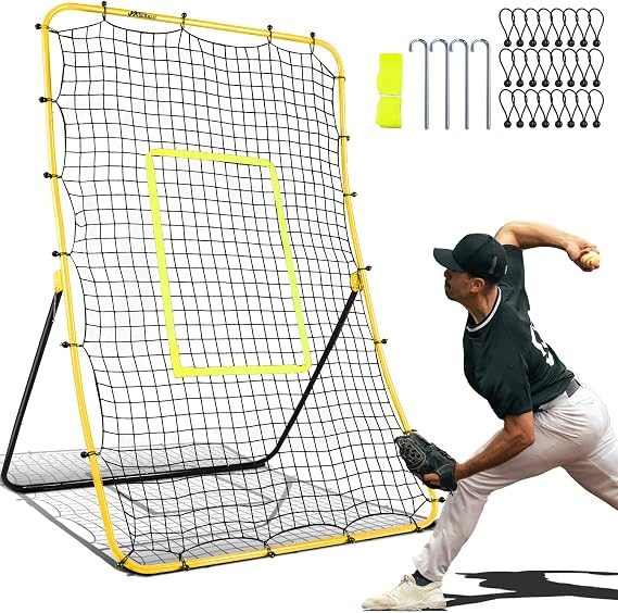 JASCOPRO Baseball Rebounder Net Adjustable Pitchback Trainer for Solo Fielding,Throwing, Pitching Practice, Durable Steel Frame with 5 Angles, Softball Rebound Net Simulates Grounders & Fly Balls