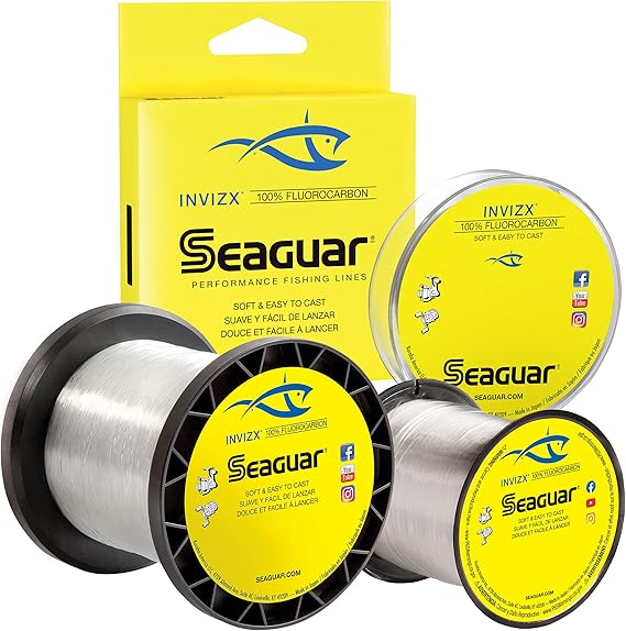 خط صيد Seaguar InvizX متعدد الأنواع للصب والطعم الحي والمياه العذبة والفلوروكربون 100% وواضح ومتعدد الأحجام