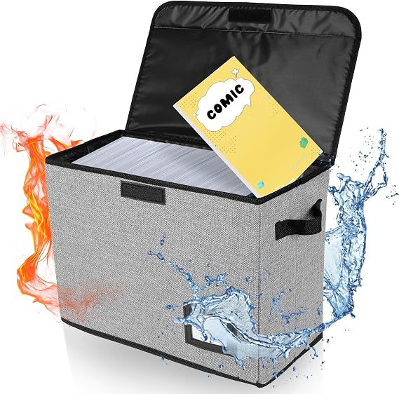 Comic Book Storage, Large Collapsible Storage Bins with Lids,15.7" X 7.8" X 11.8",Holds 160-180 Comic Book with Handle,Waterproof Comic Book Bin Container for Home Office,Single (Gray)