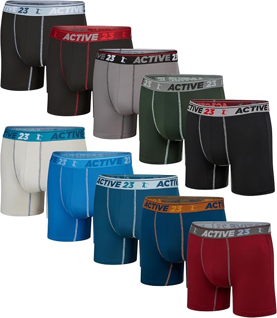 Mens Multipack Dry Fit Performance Boxer Briefs for Men, Cooling Moisture Wicking Athletic Support Underwear