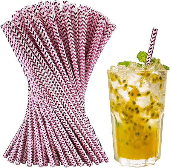 PakTalk Paper Straws Disposable, 100Pack Metallic Rose Gold Wave Paper Straws for Drinking, Crafts, Valentines, Holiday, Party (0.24''*8.27'', Gold Wave)