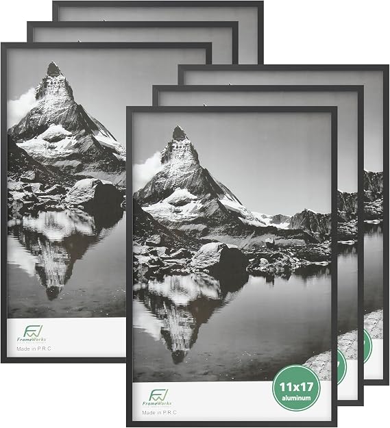 FrameWorks 6-Pack 11x17 Black Deluxe Modern Aluminum Style Picture Frame with Tempered Glass