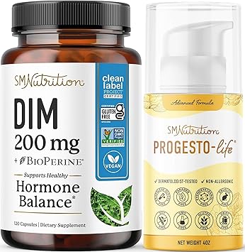 SMNutrition Progesto-Life Cream with 200mg DIM Supplement | Dermatologist-Tested Progesto-Life Cream for Women (96 Servings) with Diindolylmethane Capsules (120 Servings)