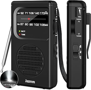 Portable Radio AM FM,Battery Operated Radio with 3W Large Speaker,Transistor radios with Best Reception,Pocket with Back Clip,Flashlight,3.5mm Earphone Jack,Tuning Light,Gift for Elder
