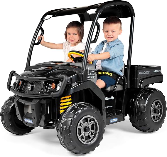 حذاء Peg Perego John Deere Gator XUV Midnight Black كبير جدًا بقوة 12 فولت، تصميم متين للأطفال من سن 3 إلى 8 سنوات