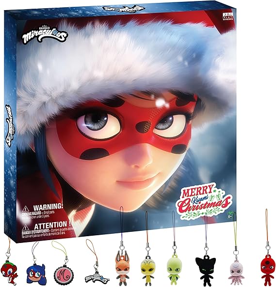 Miraculous Ladybug Ultimate Advent Kwami Calendar - 24 يومًا من Miniature Kwamis & EVA Seasonal Charms - تقويم العد التنازلي لعيد الميلاد مع الخطافات والأشرطة ، ألعاب احتفالية جماعية للأطفال عطلة الفرح