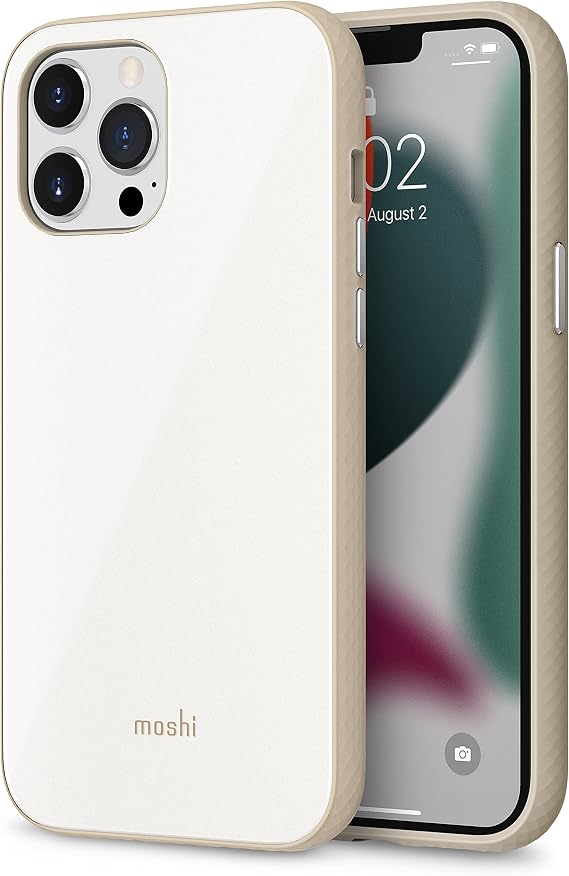 Moshi iGlaze Case Compatible with iPhone 13 Pro Max, Military-Grade Drop Protection, Non-Slip, SnapTo Series, Pearl White