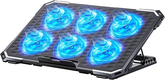 وسادة تبريد الكمبيوتر المحمول ICE COOREL مع 6 مراوح تبريد، وسادة تبريد لمروحة الكمبيوتر المحمول مقاس 13-15.6 بوصة، حامل تبريد الكمبيوتر المحمول مع 6 ارتفاعات قابلة للتعديل، وسادة تبريد الكمبيوتر المحمول مع منفذي USB
