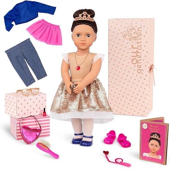 Our Generation 18-Inch Sweetheart Themed Fashion Starter Doll Amora Brown Hair & Hazel Eyes 3 Outfits & Styling Accessories in Gift Box Pretend Play Ages 3+ Years