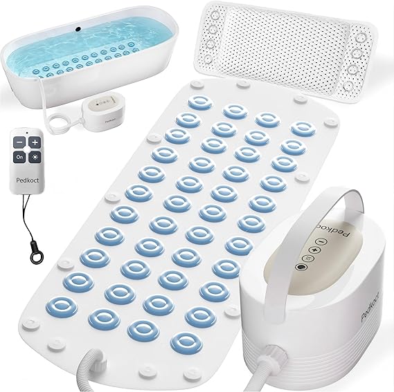 Upgraded Heated Bubble Bath Mat - Warm Air Bubble Massage Mat for Bathtub, Quiet Motor System with Remote Control, Portable Kit for Luxury Home Spa Experience