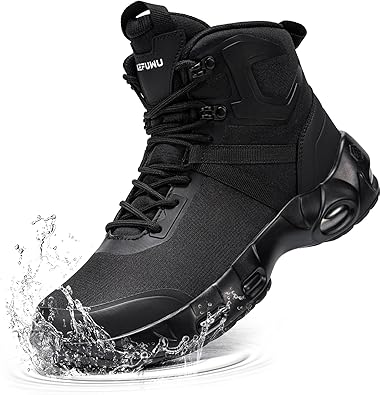 Military Tactical Boots Men Wide Waterproof 6 Inches Lightweight Durable Side-Zip Combat Boots Work Hiking Non Slip Boots