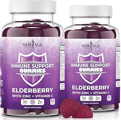 NEW AGE Immune System Support Gummies - Sambucus Black Elderberry Gummies with Vitamin C and Zinc 120 Count Pack of 2