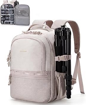 حقيبة ظهر كاميرا BAGSMART ، DSLR SLR حقائب كاميرا صغيرة للمصورين متوافقة مع Sony Canon Nikon ، حزام الكتف 2 في 1 حقيبة سفر تناسب 12.9 بوصة iPad ، Beige