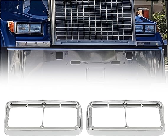 إطار HECASA Pair Headlight W / Visor متوافق مع Kenworth T400 T600 T800 W900B W900L Peterbilt 378 379 Western Star 4900 Freightliner FLD Classic XL for 4 "x 6" Rectangular Dual Headlamp w / Visor