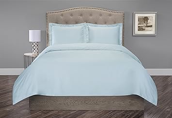Elite Home Products Inc. قطن عضوي 300 عدد الخيوط 3 - مجموعة لحاف ، أزرق ثلجي ، ملك
