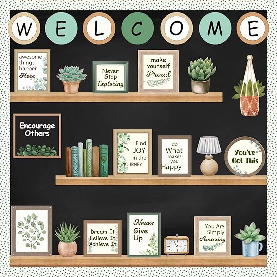 Welcome Back to School Bulletin Board Decorations, Eucalyptus Classroom Decor, Greenery Inspirational Affirmation Cutouts for Teacher Welcome Classroom School Supplies Door Wall Decor