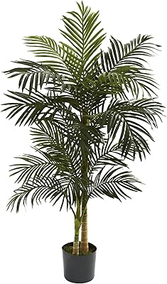 Nearly Natural 5ft Golden Cane Palm Double Stalk Artificial Tree, Faux Tropical Plant for Indoor Living Room Decor, Easy Set Up, Low Maintenance