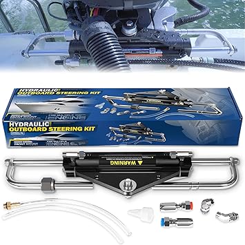 Camoo 150HP Hydraulic Outboard Steering Cylinder Replaces for Seastar HC4645H Front Mount Cylinder, Two-Way Lock Valve Front-Mount Aluminum Alloy Cylinder for Boats Up to 150HP