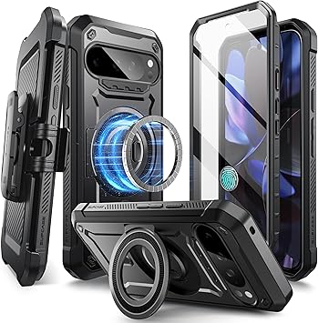 SUPCASE for Google Pixel 9/9 Pro Case with Stand UBPro Mag, [Support MagSafe] [Built-in Screen Protector & Belt Clip] [Military-Grade Protection] Magnetic Phone Case for Pixel 9/9 Pro, Black